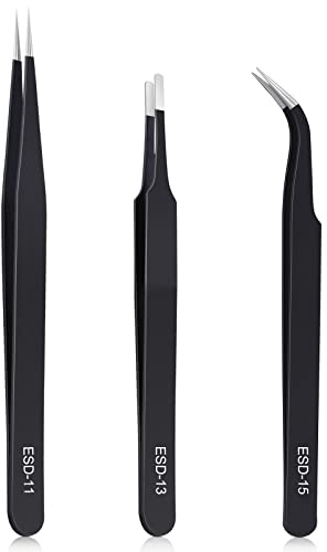 kaverme 3PCS Precision Tweezers Set, Upgraded Anti-Static Stainless Steel of Tweezers, for Electronics, Soldering, Laboratory Work, Jewelry-Making, Model, Craft