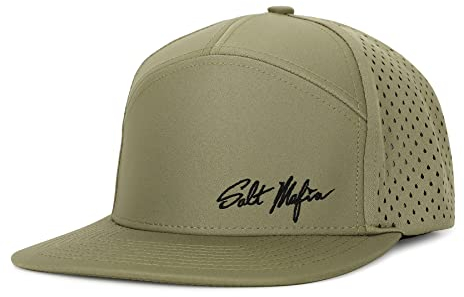 Salt Mafia 7-Panel-Hut mit flacher Krempe, wasserabweisend, mit Schnappverschluss, Algen, 7.583333333333333