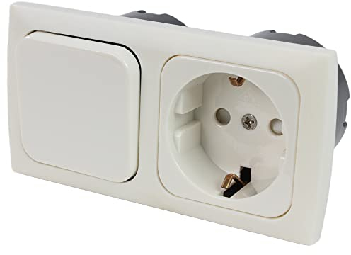 C-Line Presto Inprojal CBE Steckdose Schuko Schalter + Abdeckrahmen + Isodose 220/230 Volt weiß