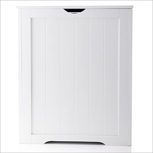 White Large Wooden Shaker Style Laundry Toys Clothes Bin Basket Hamper Storage Lid Laundry Box Wooden Bathroom Storage Basket Cabinet Hamper Multipurpose