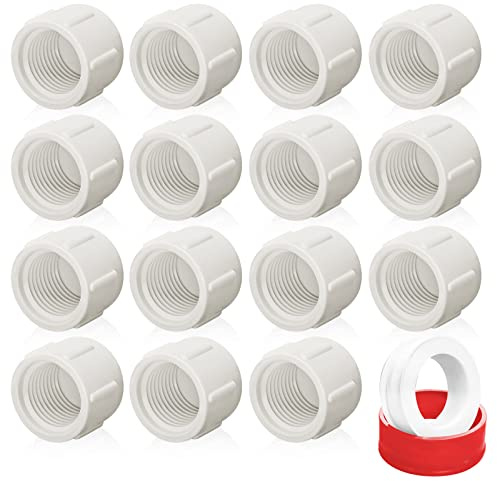 Boltigen 15Pcs PVC Pipe End Cap Plug, 1/2in NPT Threaded Fitting Adapter, Schedule 40 Furniture Grade Pipe Connector Socket For DIY Garden Shelf