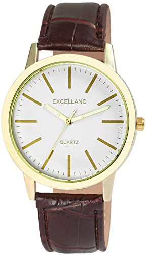 Excellanc Herren-Uhr Kunstleder Dornschließe lechtzeiger Analog Quarz 2900231 (braun weiß)