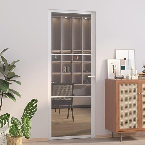 Bussandri Exclusive - Innentür 76x201,5 cm Weiß ESG-Glas und Aluminium