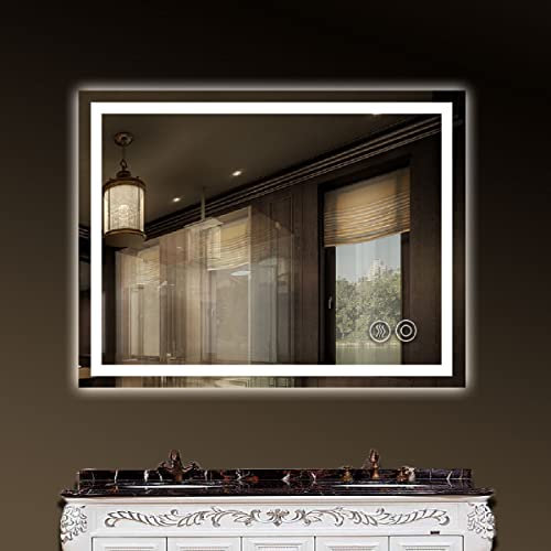 Panana Miroir de salle de bain étanche à LED ILLUMINÉ avec capteur tactile et désembuage à lumière dégradée anti-buée (rectangulaire, 60 cm x 80 cm)