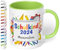 Geschenk zur Einschulung für Mädchen und Jungen: Tasse „Schulkind 2025“ - mit NOTIZBLOCK-Motiv - personalisiert mit Namen für Erstklässler - kleines Geschenk für Schüler 1. Klasse, Hellgrün