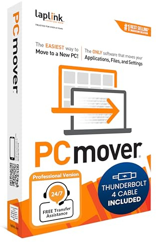 Laplink PCmover Professional 11 - Easy Migration of your Applications, Files and Settings from an Old PC to a New PC - Data Transfer Software - Optional Ultra High Speed Thunderbolt Cable - 1 License