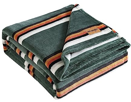 Wrangler - King Size Blanket, Ultra-Soft Plush Blanket, Medium Weight Cozy Bedding, Striped Americana Decor, Western Saddle Green