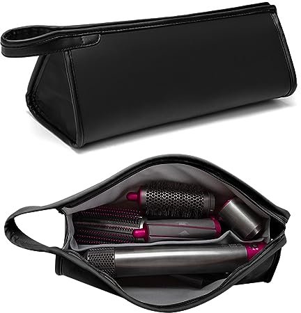 CECOMBINE PU Leather Travel Case Carrying Case Storage Bag Protective Case for Dyson Supersonic Hair Dryer, Portable Waterproof Dustproof Storage Bag Organizer for Dyson Airwrap Styler (Black)
