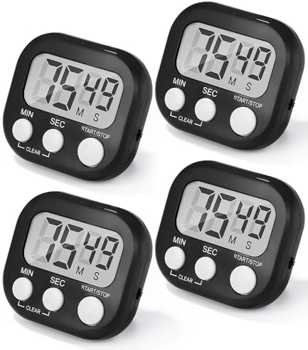 4 Stück Magnetische Stoppuhr Küchentimer Schwarz,Birshe Digitaler Magnetisch Stoppuhr Timer Countdown Stoppuhr Küche mit LCD Lauter Alarm für Kochen Badezimmer Lehrer Fitnessstudio Sport Klassenzimmer