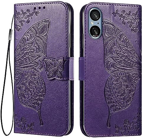 EASSGU Coque pour Smartphone, Compatible with Sony Xperia 5 V (6.1 inches) Etui Flip Magnétique avec 3 Fentes pour Cartes 1 Portefeuille, Housse - Violet foncé