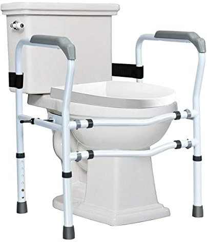 COSTWAY Apoyabrazos WC, Altura y Ancho Ajustables, Estructura de Apoyo para Inodoro, Pinza Giratoria 360°, Soporte de Inodoro para Ancianos, Discapacitados y Minusválidos, Carga 136kg (Gris)