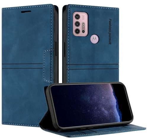 TOUCASA Handyhülle für Motorola Moto G30 / G20 / G10, PU Leder Brieftasche Flip Stoßfest Hülle, mit [Kartenfächer] [Magnetverschluss] [Ständer] Kompatibel mit Moto G30 (Blau)