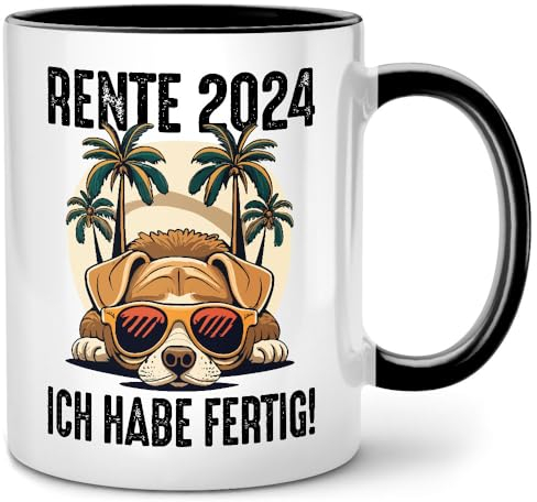 Seness Rente 2024 Ich habe fertig Tasse mit Spruch Hund, Ruhestand Geschenk für Anfänger, Rentner Geschenk Mann Frau, Rente Geschenke, Abschiedsgeschenk Kollegen, Renteneintritt, Kaffeebecher lustig