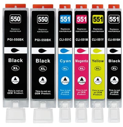 5+1 XXL Druckerpatronen kompatibel zu PGI-550 / CLI-551 für Canon PIXMA IP7250 IP8750 MG5450 MG5550 MG5650 MG6350 MG6450 MG6650 MG7150 MG7550 MX725 MX925 IX6850