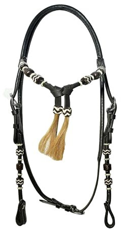 WeavingCraft Halfter aus Westernleder, rund, geformt, mit natürlichem, handgeflochtenem braunem Rohleder, Futurity-Knoten, natürliche Haarquasten, Zaumzeug – (Dunkelbraun – volle Größe)