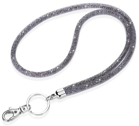 Soleebee Kartenhalter Trageband, Bling Strass Schlüsselband Lanyard mit Schlüsselring Kristall Halsband Damenkette Halskette Kit für ID-Kartenhalter Schlüsselanhänger (Grau)