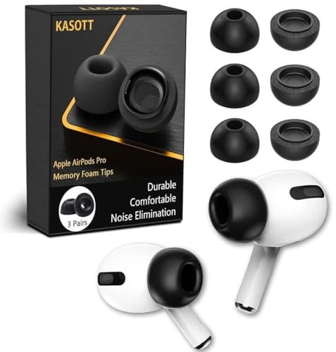 KASOTT Replacement Memory Foam Earplugs for AirPods Pro 1st and 2nd Generation, Perfect Noise Reduction, Ultra Comfortable, Non-Slip, Fits in Charging Case (Black, Medium)
