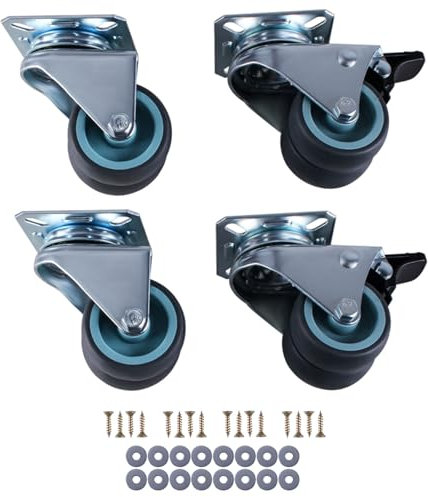 GIVIHGETI 4er Set 50mm Möbelrollen mit Schwerlastrollen Tragkraft 100 kg pro Rad, Doppelrollen, Lenkrollen für Möbel, Palettenmöbel, als Transportrollen Industrierollen (2 Bremsrollen,2 Lenkrollen)