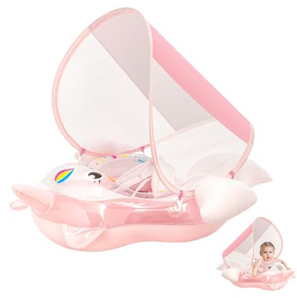 Baby Swimming Ring Baby Swim Float 3-12 Months,Pink Unicorn Newborn Swimming Float Baby Girl Float,Inflatable Pool Float Baby Rubber Ring with Shade Canopy Seat for Babies Toddlers Infant Swim Ring