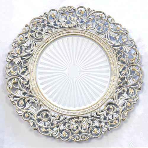 CN.JIAHE Platzteller aus Kunststoff, rund, 33 cm, 8 Stück, Platzteller für Abendessen, Hochzeit, Party, Veranstaltungsdekoration (Weißgoldrand)