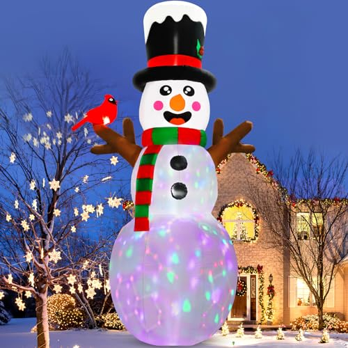 AerWo 360cm Aufblasbare Weihnachtsdeko, Schneemann deko außen weihnachtsdeko draußen mit Vogel und Rotierenden LEDs, Große Weihnachtsdeko Aufblasbar im Freien für Home Yard Garten Rasen