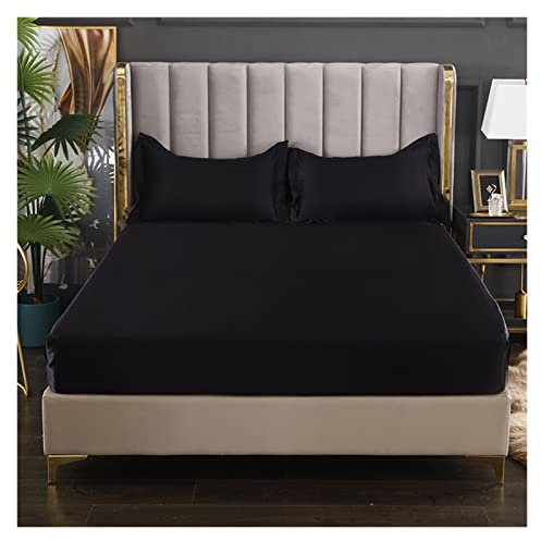 Spannbettlaken Satin Satin-Bettlaken, Spannbettlaken, einfarbig, Viskose, Matratzenbezug, elastisches Band, Bettlaken, King-Size-Bett, 200 x 200, 200 x 220, Keine Kissenbezüge(HEI se,180x220x25cm)