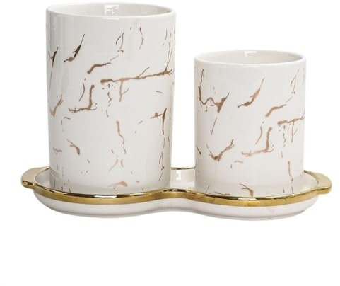 Pot à Ustensiles Porte-ustensiles de cuisine à motif marbre for comptoir, organisateur d'ustensiles en céramique avec 2 compartiments, cuillère, baguettes, fourchette, égouttoir, pot à ustensiles Port