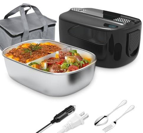 Gamelle Chauffante 100 W Lunch Box Chauffante Electrique, 1,8 L Boite Repas, 12 V/24 V/220 V Gamelle Isotherme pour Repas Chaud, Gamelle Chauffante Allume Cigare pour Voiture Camion Bureau, Noir