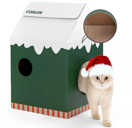 Conlun Katzenhaus Pappe mit Katzen Kratzpappe & Katzenminze, Schnelle Montage Katzenspielzeug Kratzen & Ruhen, Katzenhöhle Karton Katzenbett Ideal für Kratzbrett Katze Geschenk