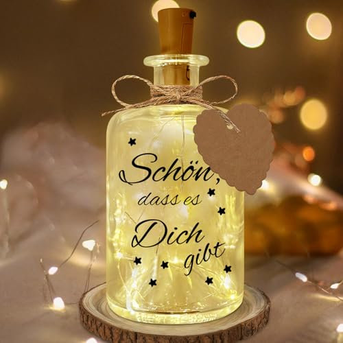 Bouteille lumineuse LED pour le jour de Noël, bouteille lumineuse givrée - Bouteille décorative éclairée avec bouchon - Cadeau de Noël - Bouteille avec lumière décorative - Cadeau d'anniversaire (A)