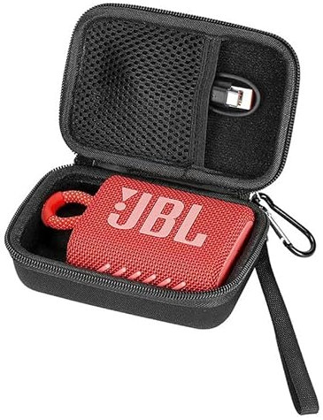 VOLOHAS Custodia rigida per altoparlante JBL GO 3/GO 4, custodia rigida con moschettone, resistente agli urti, da viaggio, impermeabile, custodia rigida (nero)