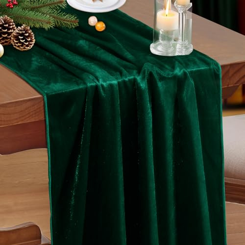 P Pothuiny Samt Grün Tischläufer, 50 x 300 cm, luxuriöser eleganter Samt-Tischläufer für Hochzeit, Thanksgiving Halloween Weihnachtsdeko