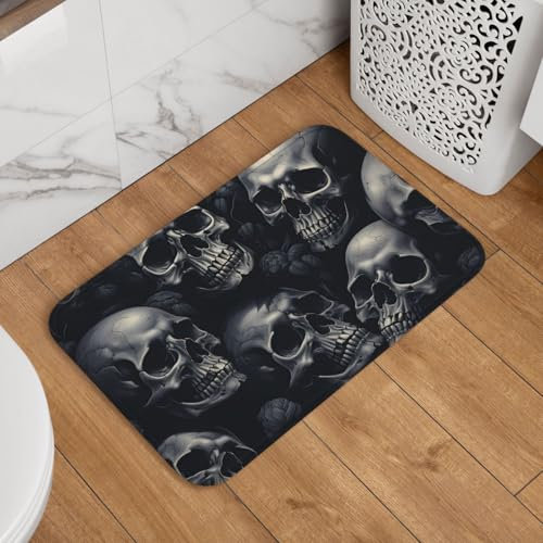 Mexpekil Skull Head Door Mat 40 x 60cm Non Slip Doormat Washable Welcome Mat Rug Absorbent Kitchen Mat Floor Mat Home Decor for Indoor Outdoor
