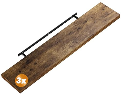 Casaria® 3X Wandregal Holz Dunkle Eiche Hängeregal mit Halterung 15kg Tragkraft Küche Wohnzimmer Flur Regal Schweberegal Bücherregal Holzregal 110cm