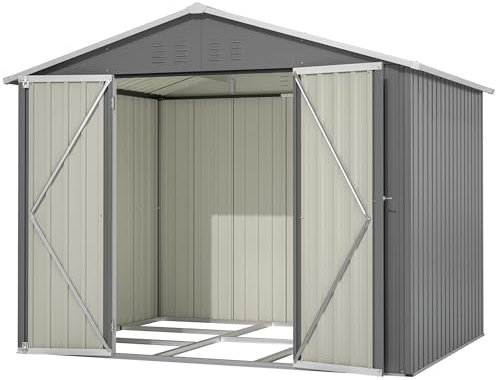 Jaxilyn Metall Gerätehaus Gerätehaus mit Pultdach,Gartenhaus Geräteschuppen Garten Schuppen Inkl. Metallfundament (ohne Boden), Geräteschrank für Garten (Grau, L)