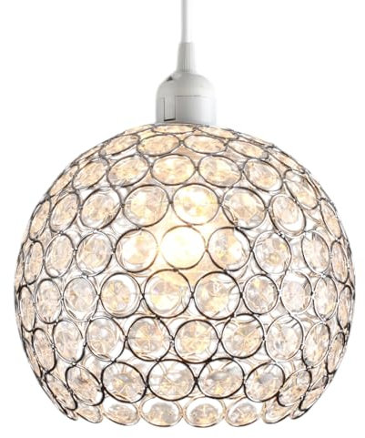 Loxton Lighting - Globe Shaped Pendant Light Shade Clear Jewels with Silver Wire and Chrome Frame BC Shade Ring Ceiling Light for Bedrooms, Lounges, Halls, Kitchens