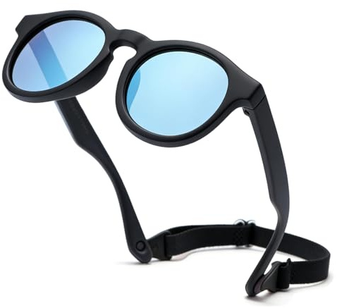iNszkoos Flexible Polarized Baby Sunglass with Strap Adjustable, Infant Outdoor Sunshade UV 400 Protection Soft Silicone Frame Baby Sunglasses for 0-36 Months Toddler Newborn Boys Girls