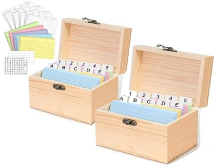 2 pcs Holz-Rezeptbox mit Karten, robuste Karteikartenbox aus Holz, ,Rezepthalter, Kartenbox, Notizkarten-Organizer, Etui Notizkarten für Küche, Hochzeit, Brautparty, Mutter（15*10*10.5cm）