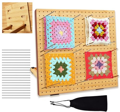 YTACREA Granny Square Spanner 29cm, Bambus Blocking Board Häkeln mit 20 Edelstahl Stäbstiften, Spannbrett Granny Squares für Häkel und Strickprojekte, Häkel Zubehör um Strick Teile zu Spannen, Häkeler
