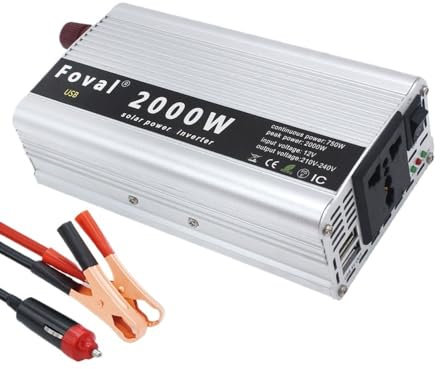 Inversor,Inversor de Coche Inversor de corriente de 2000 W, CC 12 V, CA 220 V, 50 Hz/60 Hz, convertidor de voltaje for coche, toma universal, inversor solar for RV, teléfono, uso doméstico.(Silver 200