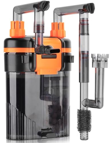 hygger External Hang-On-Back Canister Aquarium Filter,Quiet Fish Tank Filter with 3-Stage Filtration,Anti-Dry Burn Motor,Adjustable Flow,Oil Skimmer,Duckbill Nozzle,Shower Spray Bar (8W,40-60 Gal)