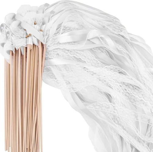 50 Stück Wedding Wands Hochzeit mit Glocke,Zauberstäbe Hochzeit Luftschlangen,Seidenfeenstab,Wedding Twirling Streamers für Hochzeiten, Geburtstage,Feiertagsfeiern Verwendet