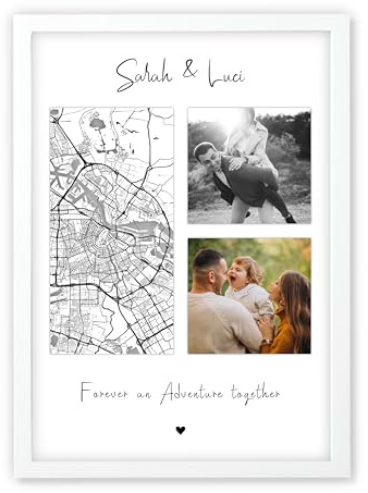Mountiki Personalisierte Landkarte mit 2 Fotos | Couple Goals | Individuelles Wandbild für Paare | Reiseerinnerungen | Geschenk Fernbeziehung
