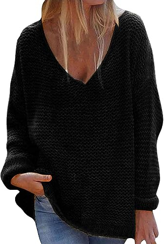 Pull Femme Cachemire Pull Oversize Femme Chic Féminine Col en V Lâche Couleur Unie Manches Longues Hauts Vêtements Automne Polaire Hiver