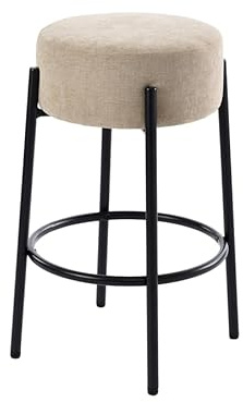 MY Furniture Paloma Counter Stool – Sable, Mid-Century Inspired Breakfast Bar Stool, Padded Chenille Seat, Black Powder-Coated Steel Legs, Adjustable Feet, Easy Assembly