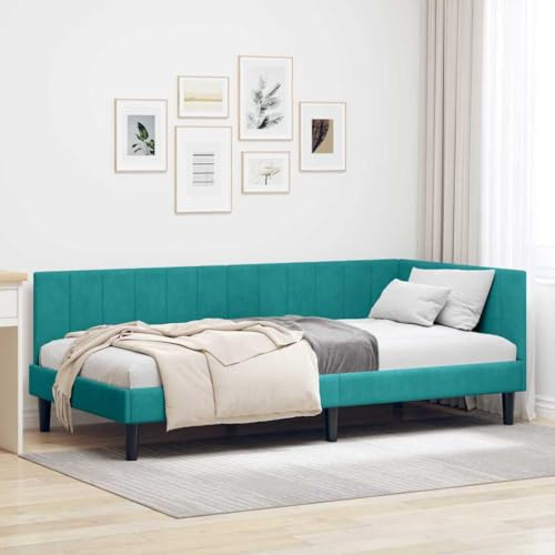 vidaXL Modern Velvet Corner Bed with Headboard Minimalist Contemporary Bedroom Furniture Elegant Chic