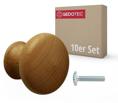 Gedotec 10 Stück Möbelknopf URSULA Holz Nussbaum hell Ø 31 mm mit Messinggewindeeinsatz Schraube M4×25 mm inkl | Massivholz Knopf Möbelgriff Holzknauf Schrankgriff Schubladengriff Kommodengriff