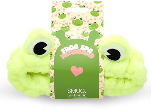 SMUG Novelty Spa Headband | Soft Coral Fleece Makeup Headband for Face Wash, Skincare, Beauty & Shower | Cute Elastic Hair Band for Women & Girls | Frog