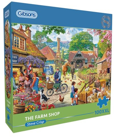 Gibsons The Farm Shop 100XXL Piece Jigsaw Puzzle for Adults – Summer Countryside Scene by Steve Crisp – Extra Large Pieces – Nostalgic British Artwork – Premium Sustainable Puzzle Made in the UK/EU