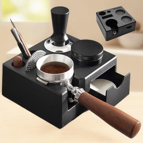 Kqpoinw Tamperstation,Espresso Tamper Station aus ABS für Siebträger Zubehör 51-58mm, Kaffee Tamping Station mit Silikonkissen, Kaffeemühle Tamperhalter für Kaffeemaschine Barista Zubehör (Schwarz)